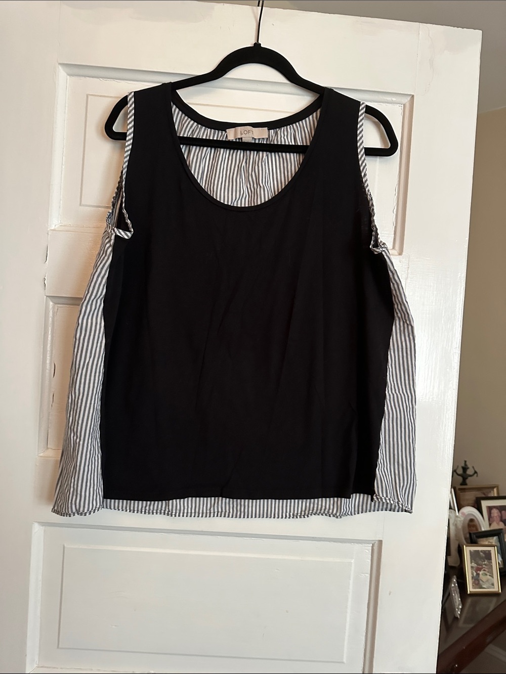 LOFT Black Front Tank with Striped Back